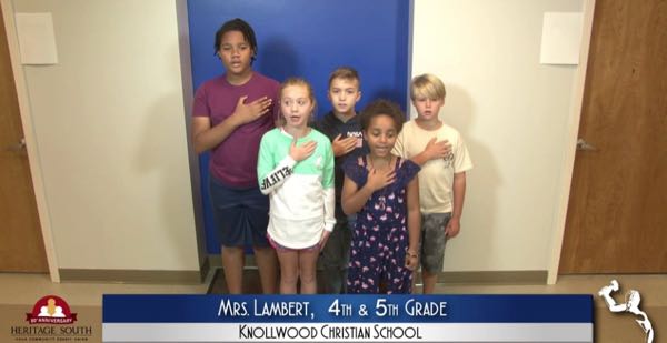 2019-2020 Pledge of Allegiance – Mrs. Lambert’s 4th and 5th Grade Class at Knollwood Christian School