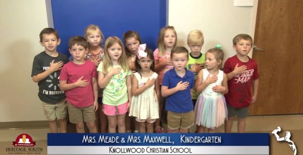 2019-2020 Pledge of Allegiance – Mrs. Meade and Mrs. Maxwell’s K5 Class at Knollwood Christian School