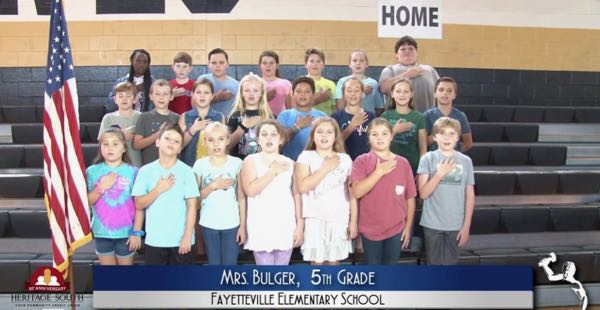2019-2020 Pledge of Allegiance – Mrs. Bulger’s 5th Grade Class at Fayetteville Elementary School