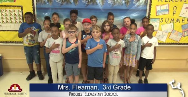 2019-2020 Pledge of Allegiance – Mrs. Fleaman’s 3rd Grade Class at Pinecrest Elementary School