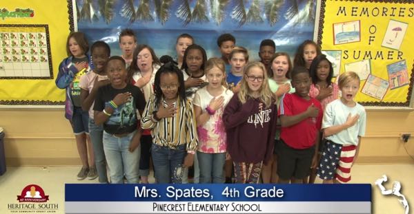 2019-2020 Pledge of Allegiance – Mrs. Spates’ 4th Grade Class at Pinecrest Elementary School