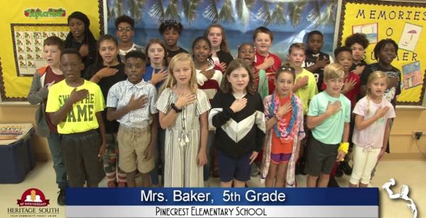 2019-2020 Pledge of Allegiance – Mrs. Baker’s 5th Grade Class at Pinecrest Elementary School