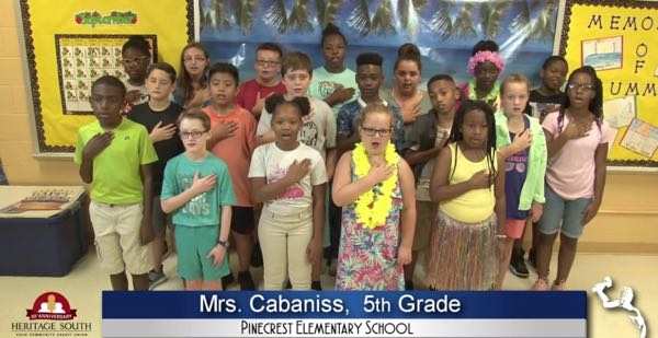2019-2020 Pledge of Allegiance – Mrs. Cabaniss’ 5th Grade Class at Pinecrest Elementary School