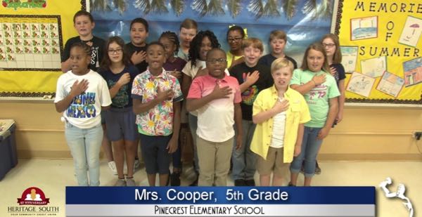 2019-2020 Pledge of Allegiance – Mrs. Cooper’s 5th Grade Class at Pinecrest Elementary School