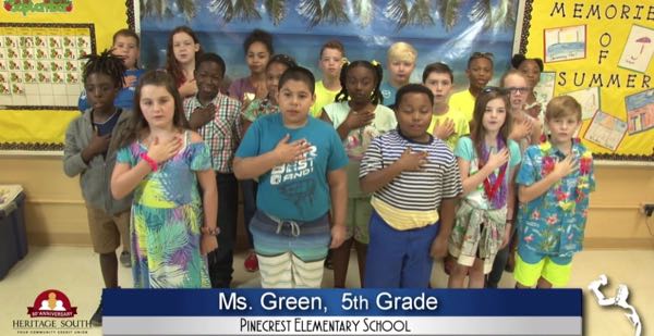 2019-2020 Pledge of Allegiance – Ms. Green’s 5th Grade Class at Pinecrest Elementary School