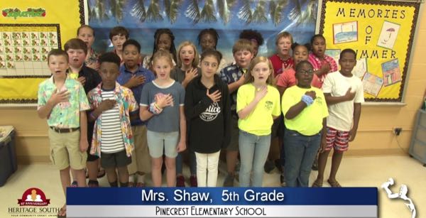 2019-2020 Pledge of Allegiance – Mrs. Shaw’s 5th Grade Class at Pinecrest Elementary School