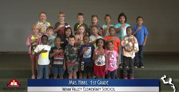 2019-2020 Pledge of Allegiance – Mrs. Hibbs’ 1st Grade Class at Indian Valley Elementary School