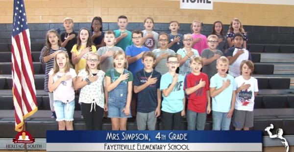 2019-2020 Pledge of Allegiance – Mrs. Simpson’s 4th Grade Class at Fayetteville Elementary School
