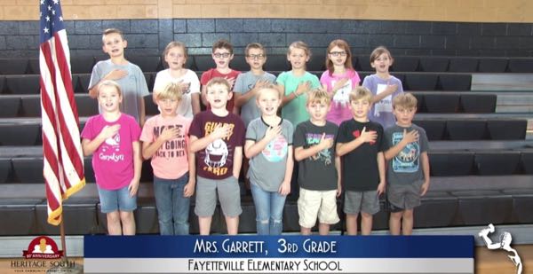 2019-2020 Pledge of Allegiance – Mrs. Garrett’s 3rd Grade Class at Fayetteville Elementary School