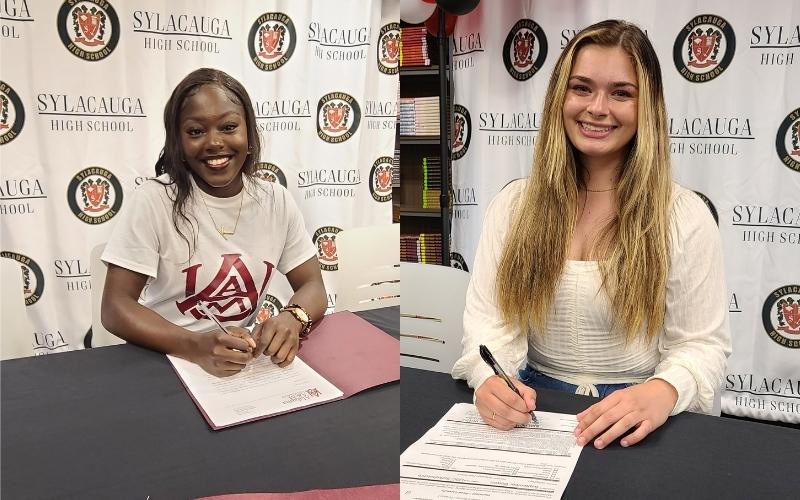 Two Lady Aggies sign athletic scholarships for cheerleading and soccer