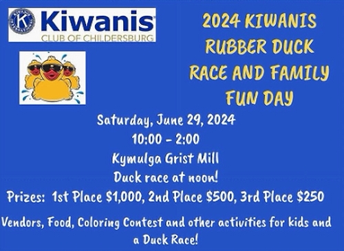 The 2024 Kiwanis Rubber Duck Race and Family Fun Day taking place on Saturday, June 29
