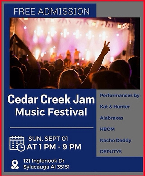 Cedar Creek Jam music festival celebrating Labor Day in the Sylacauga area