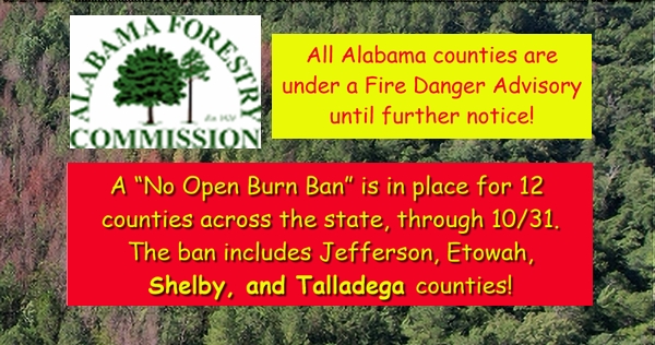 The Alabama Forestry Commission extends Fire Danger Warning to all counties
