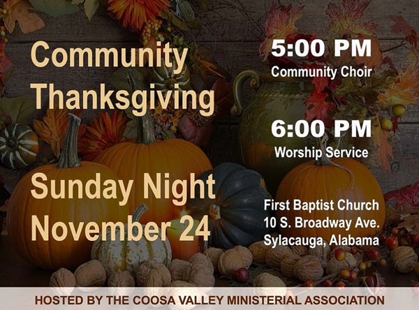 Sylacauga Community Thanksgiving Services on Sunday evening, Nov. 24