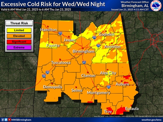 UPDATE “Cold Weather WARNING” until 6:00 a.m. Wednesday; Slight chance of snow accumulation from 9:00 a.m. to 3:00 p.m.