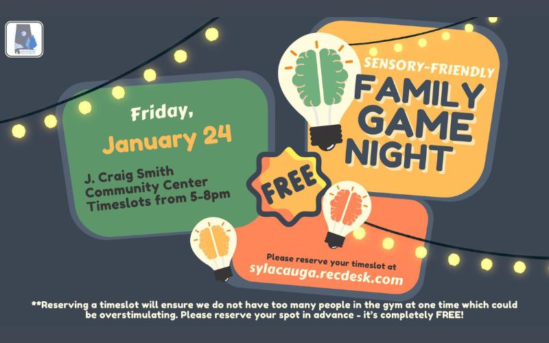 Sylacauga Parks and Recreation to host sensory-friendly Family Game Night on Friday, Jan. 24