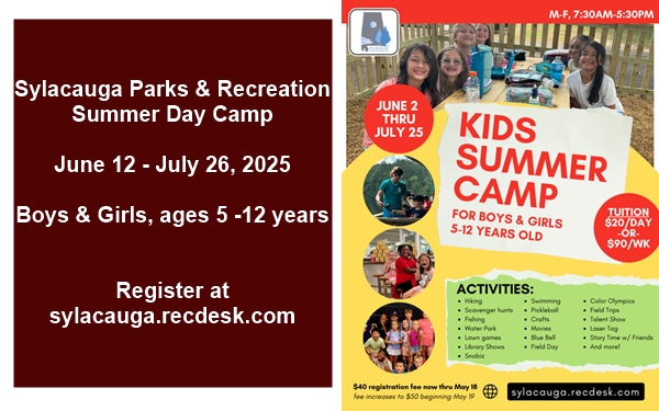 Summer Day Camp opened Monday, June 2nd from the Sylacauga Recreation Department, continues through July 26th