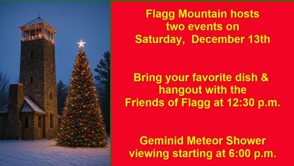 Flagg Mountain to host Saturday, Dec. 13 potluck and Geminid meteor shower viewing