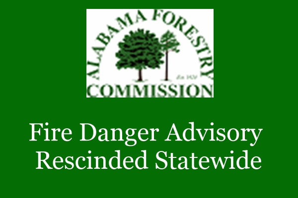 Fire Danger Advisory Rescinded Statewide by Alabama Forestry Commission