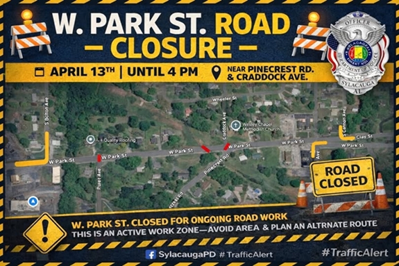 West Park St. is closed until 4:00 p.m. on Monday, April 13