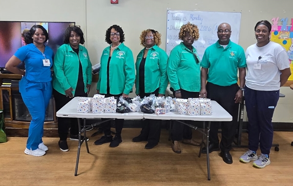 A visit from the Sylacauga Chapter of the Order of The Eastern Star lifts spirits at Coosa Valley Healthcare Center Nursing Home