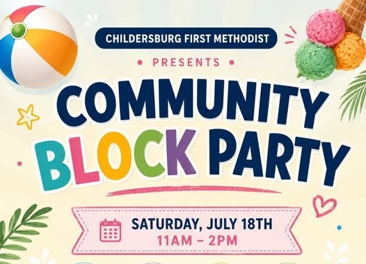 Childersburg First Methodist host a Community Block Party on Saturday 7/18